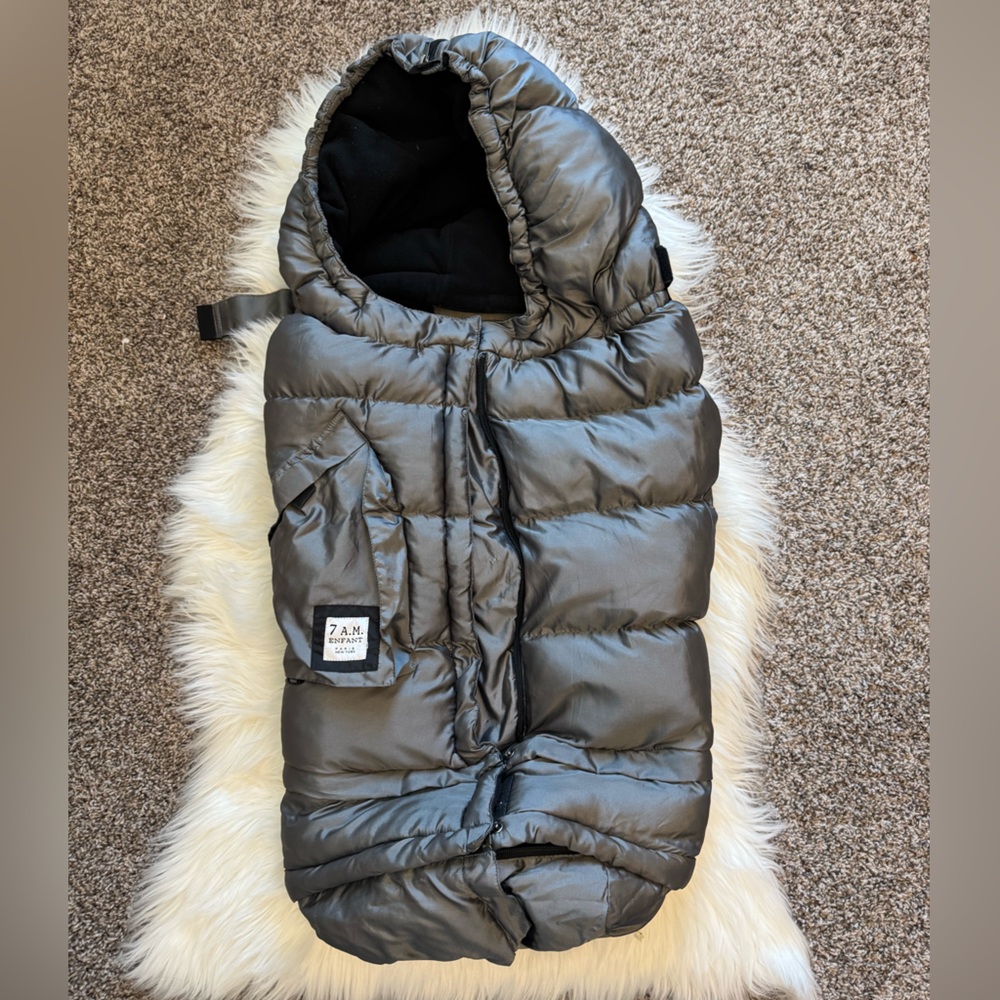 7 A.M. Enfant Kids Gray Puffer Footmuff - Insulated Stroller Bunting
